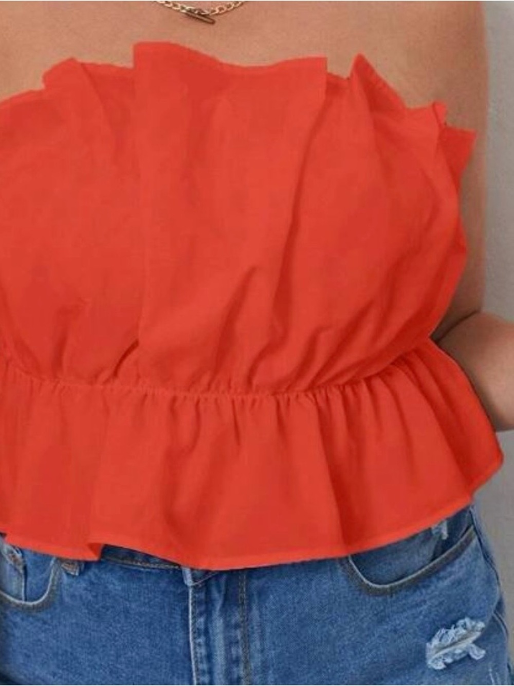 Strapless Ruffle Orange Top